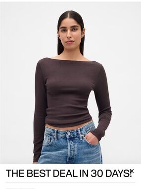 GAP Women's Long Sleeve Boatneck Top - Dark Brown